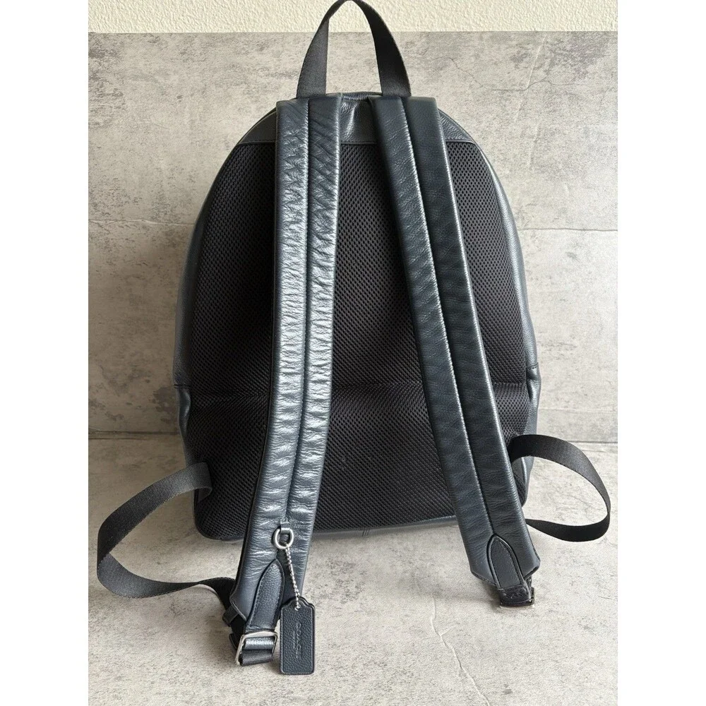 Coach F72237 Men’s Charles Varsity Leather Backpack Navy Blue Stripe New York